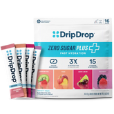 DripDrop Zero Sugar Plus, Strawberry Kiwi, Peach, Cherry Limeade, Wild Berry, 16 oz sticks, 16 count