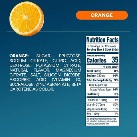 DripDrop Orange Electrolyte Powder, 8 oz sticks, 32 count