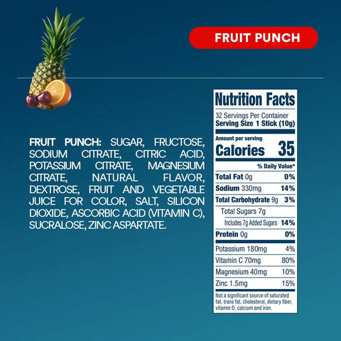 DripDrop Fruit Punch Electrolyte Powder, 8 oz sticks, 32 count