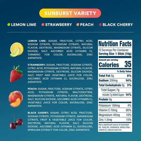 DripDrop Sunburst Variety Pack Electrolyte Powder, 8 oz sticks, 32 count