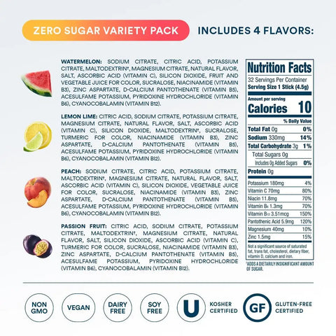DripDrop Zero Sugar Classic Variety Pack Electrolyte Powder, 8 oz sticks, 32 count