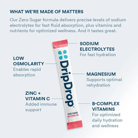 DripDrop Zero Sugar Classic Variety Pack Electrolyte Powder, 8 oz sticks, 16 count