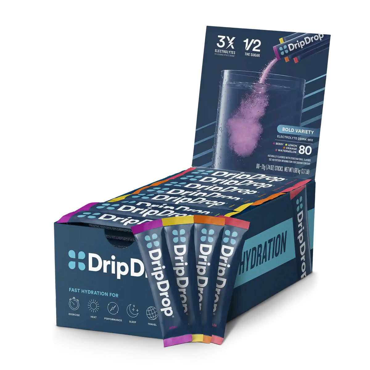 DripDrop Bold Variety Pack Electrolyte Powder, 16 oz sticks, 80 count