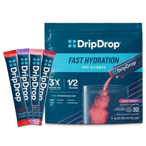 DripDrop Juicy Variety Pack Electrolyte Powder, 8 oz sticks, 32 count