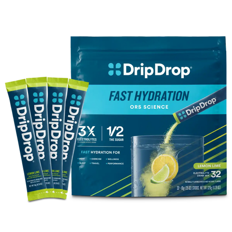 DripDrop Lemon Lime Electrolyte Powder, 8 oz sticks, 32 count