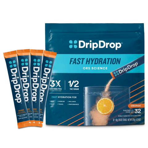 DripDrop Orange Electrolyte Powder, 8 oz sticks, 32 count