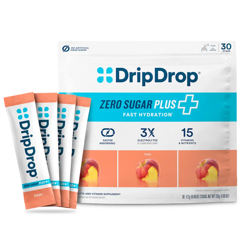 DripDrop Zero Sugar Plus, Peach, 16 oz sticks, 30 count