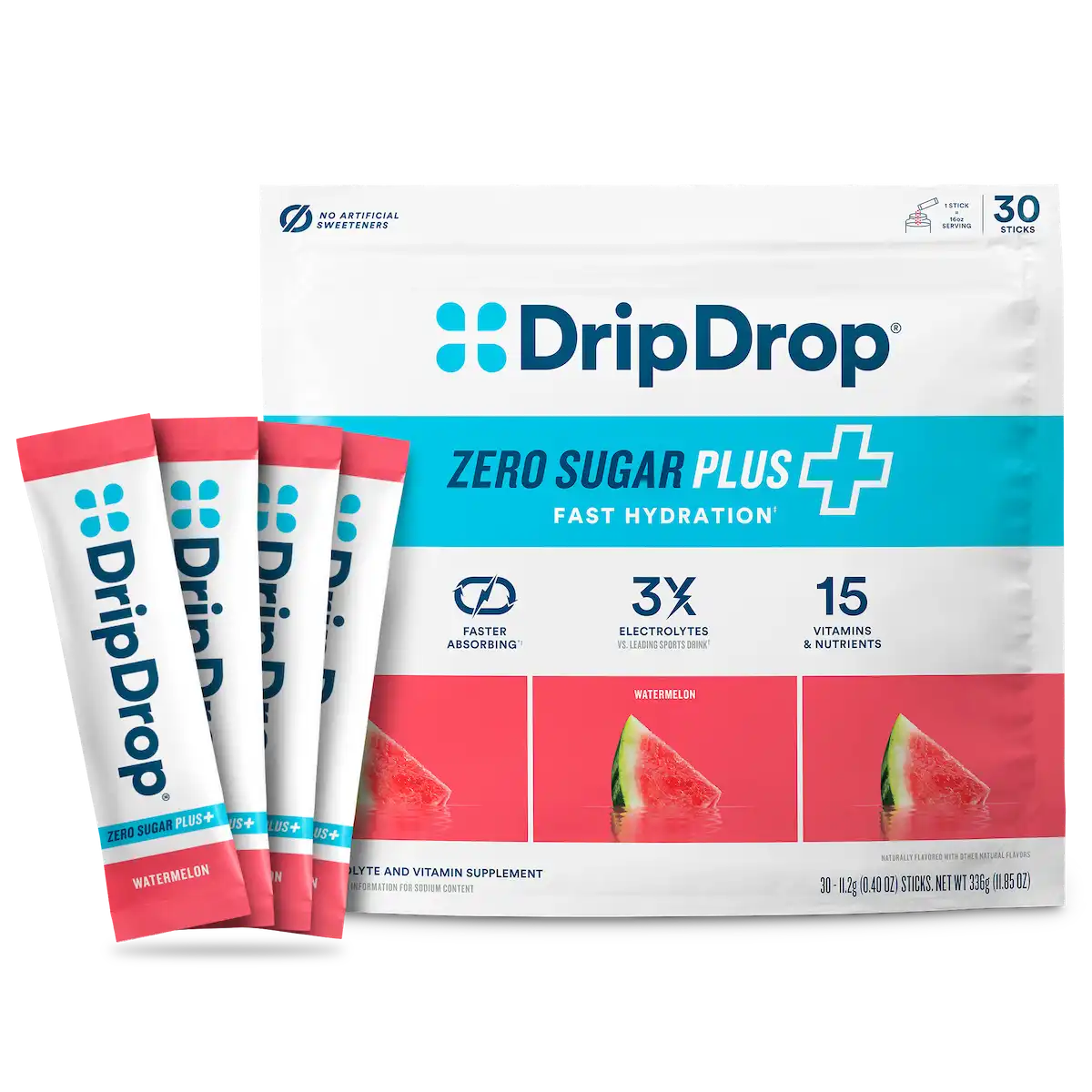 DripDrop Zero Sugar Plus, Watermelon, 16 oz sticks, 30 count