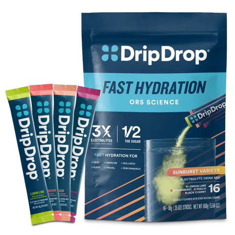 DripDrop Sunburst Variety Pack Electrolyte Powder, 8 oz sticks, 16 count