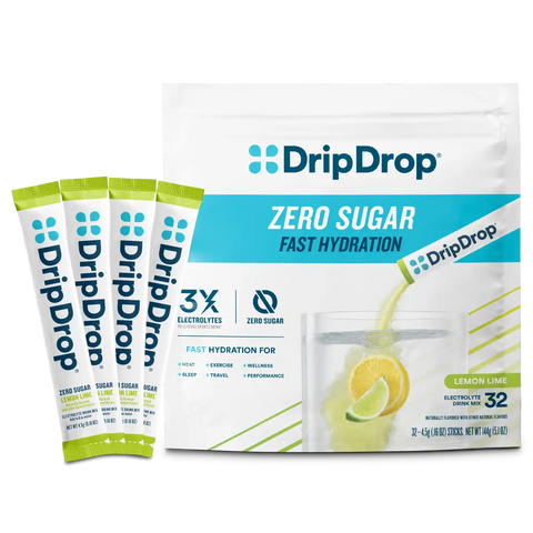 DripDrop Zero Sugar Lemon Lime Electrolyte Powder, 8 oz sticks, 32 count