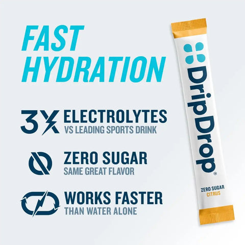 DripDrop Zero Sugar Citrus Variety Pack Electrolyte Powder, 8 oz sticks, 32 count