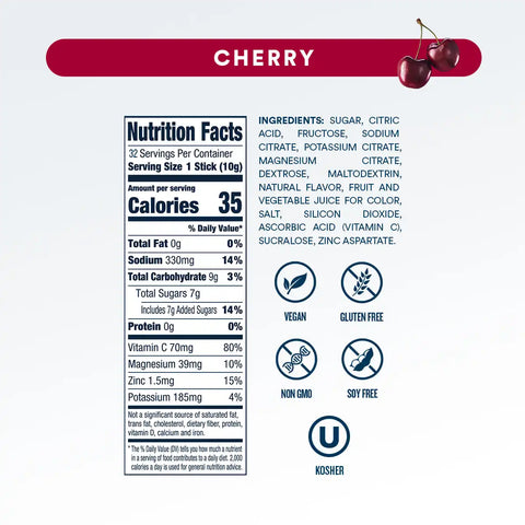 DripDrop Cherry Electrolyte Powder, 8 oz sticks, 32 count