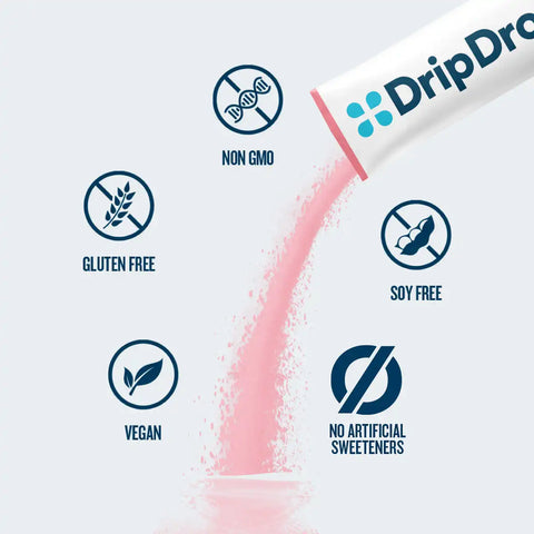 DripDrop Zero Sugar Plus, Strawberry Kiwi, Peach, Cherry Limeade, Wild Berry, 16 oz sticks, 8 count