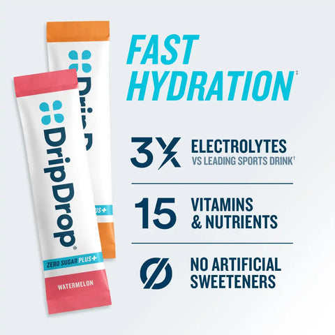 DripDrop Zero Sugar Plus, Watermelon, Tangerine, Tropical Punch, Raspberry Lemonade, 16 oz sticks, 8 count