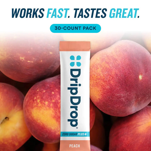 DripDrop Zero Sugar Plus, Peach, 16 oz sticks, 30 count
