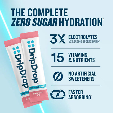 DripDrop Zero Sugar Plus, Strawberry Kiwi, 16 oz sticks, 30 count