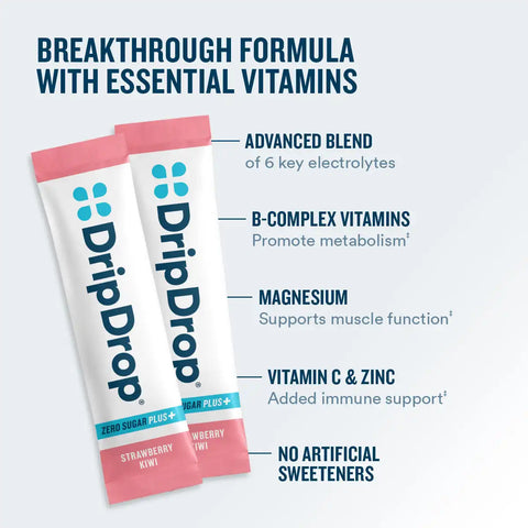 DripDrop Zero Sugar Plus, Strawberry Kiwi, 16 oz sticks, 30 count