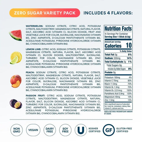DripDrop Zero Sugar Classic Variety Pack Electrolyte Powder, 8 oz sticks, 16 count